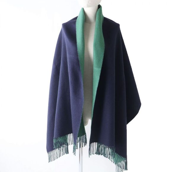 HERMES Cashmere Shawl Stole Scarf Navy Green - Picture 3 of 3